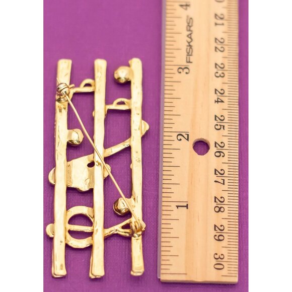 Large Vintage Musical Saxophone Music Notes Gold Tone Brooch - Q9 - Picture 2 of 2